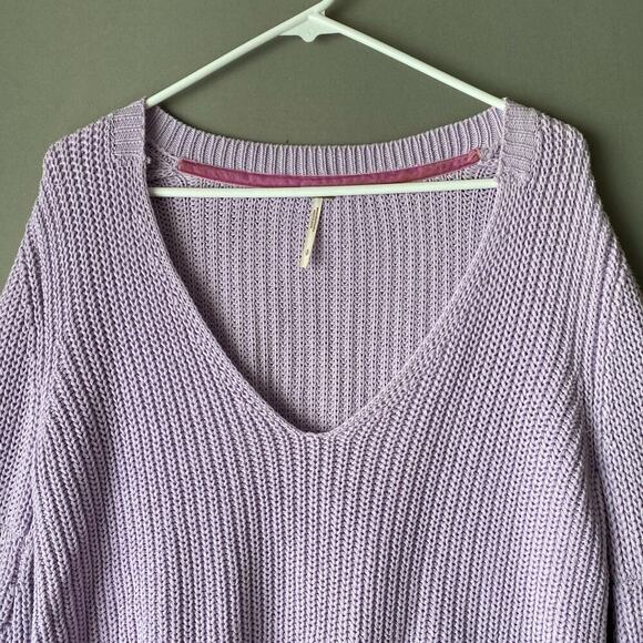 Free‎ People sz S purple knit bell sleeve 100% cotton sweater NWOT - Picture 4 of 11